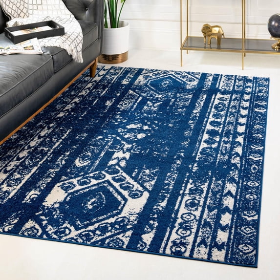 Unique Loom Lennon Collection Area Rug - Zal (10' x 13' 1" Rectangle Navy Blue/Ivory)