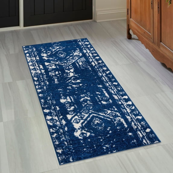 Unique Loom Lennon Collection Area Rug - Zal (2' 7" x 10' Runner Navy Blue/Ivory)