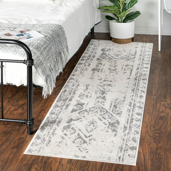 Unique Loom Lennon Collection Area Rug - Zal (2' 7" x 12' Runner Ivory and Gray)