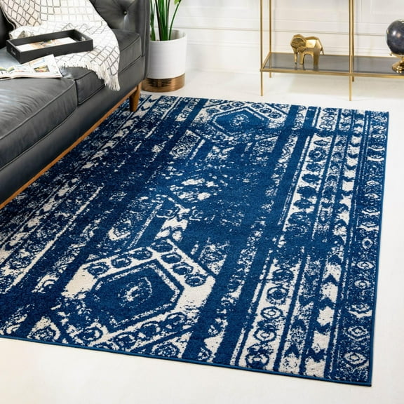 Unique Loom Lennon Collection Area Rug - Zal (2' x 3' 1" Rectangle Navy Blue/Ivory)
