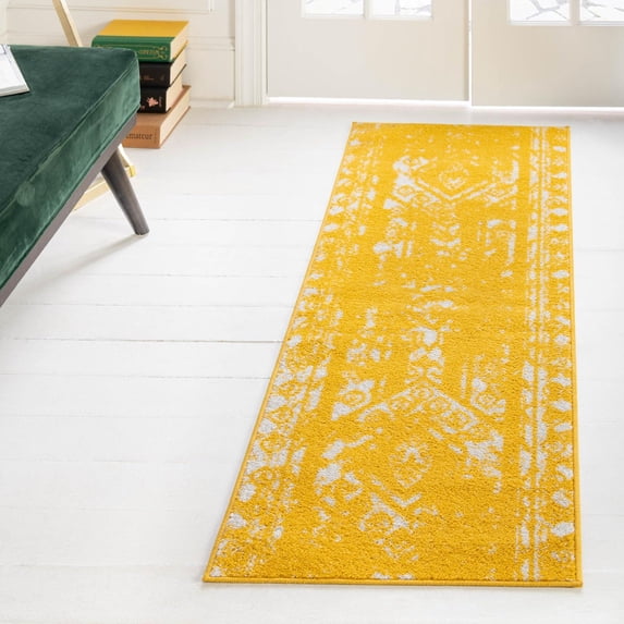 Unique Loom Lennon Collection Area Rug - Zal (2' x 6' 1" Runner Yellow/Ivory)