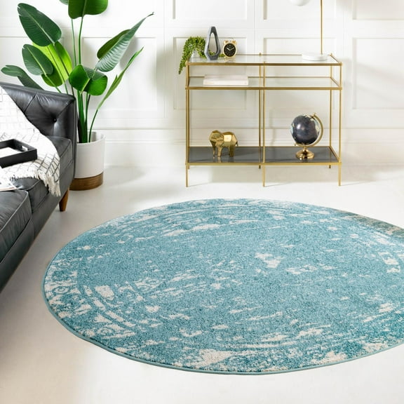 Unique Loom Lennon Collection Area Rug - Zal (3' 1" Round Light Blue/Ivory)