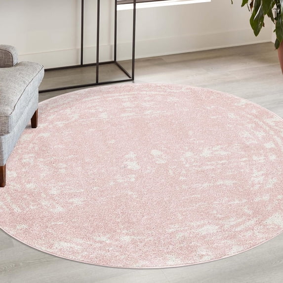 Unique Loom Lennon Collection Area Rug - Zal (3' 1" Round Pink/Ivory)