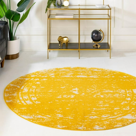 Unique Loom Lennon Collection Area Rug - Zal (3' 1" Round Yellow/Ivory)