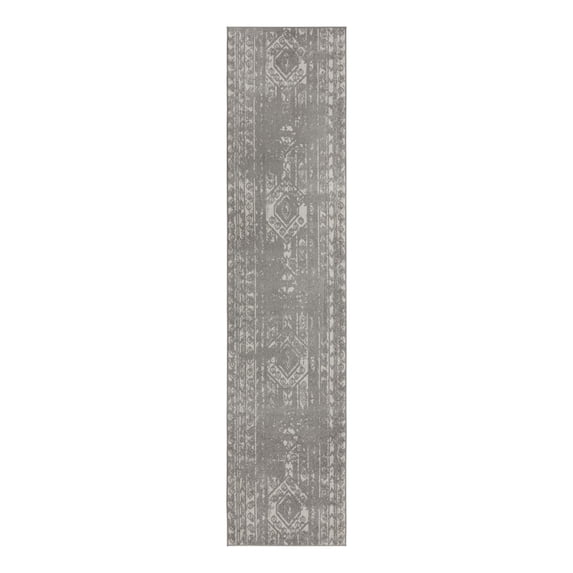 Unique Loom Lennon Collection Area Rug - Zal (3' 3" x 14' 1" Runner Gray and Ivory)
