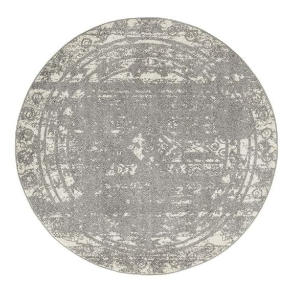 Unique Loom Lennon Collection Area Rug - Zal (6' 1" Round Gray and Ivory)