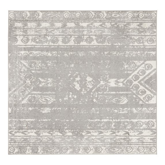 Unique Loom Lennon Collection Area Rug - Zal (7' 1" Square Gray and Ivory)
