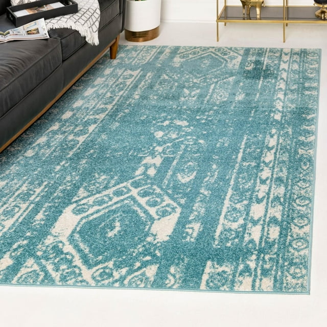 Unique Loom Lennon Collection Area Rug - Zal (7' 10" x 10' Rectangle Light Blue/Ivory)