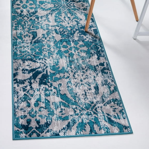 Unique Loom Lucerne Collection Area Rug - Leodegar (2' x 6' 1" Runner Blue/Gray)