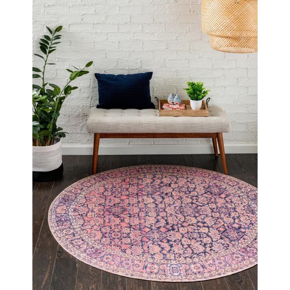 Unique Loom Timeless Collection Area Rug - Levi (5' Round Navy Blue/Orange)