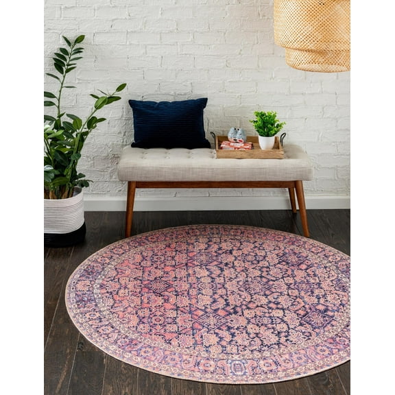 Unique Loom Timeless Collection Area Rug - Levi (7' 7" Round Navy Blue/Orange)