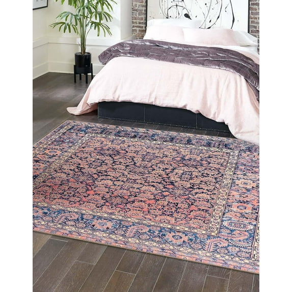 Unique Loom Timeless Collection Area Rug - Levi (7' 6" Square Navy Blue/Orange)