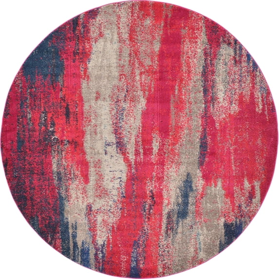 Unique Loom Lilly Jardin Rug Red/Beige 8' Round Abstract Modern Perfect For Dining Room Entryway Bed Room Kids Room
