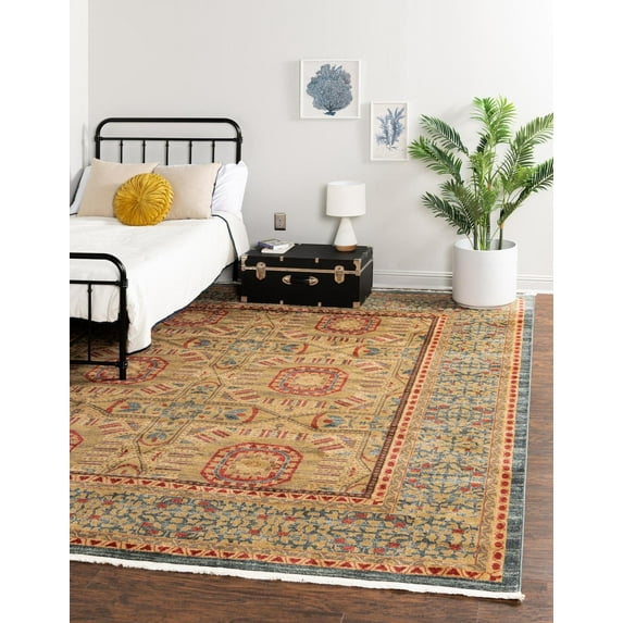 Unique Loom Lincoln Palace Rug Blue/Navy Blue 10' Square Border Tribal Perfect For Dining Room Living Room Bed Room