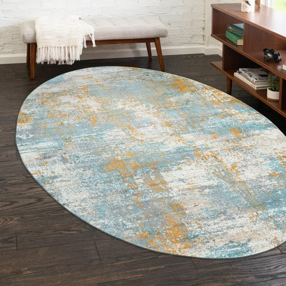 Unique Loom Paragon Collection Area Rug - Lincoln (3' 3" x 5' 3" Oval Cream Blue/Gray)