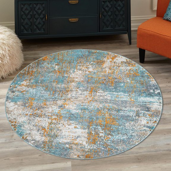 Unique Loom Paragon Collection Area Rug - Lincoln (5' 5" Round Cream Blue/Gray)