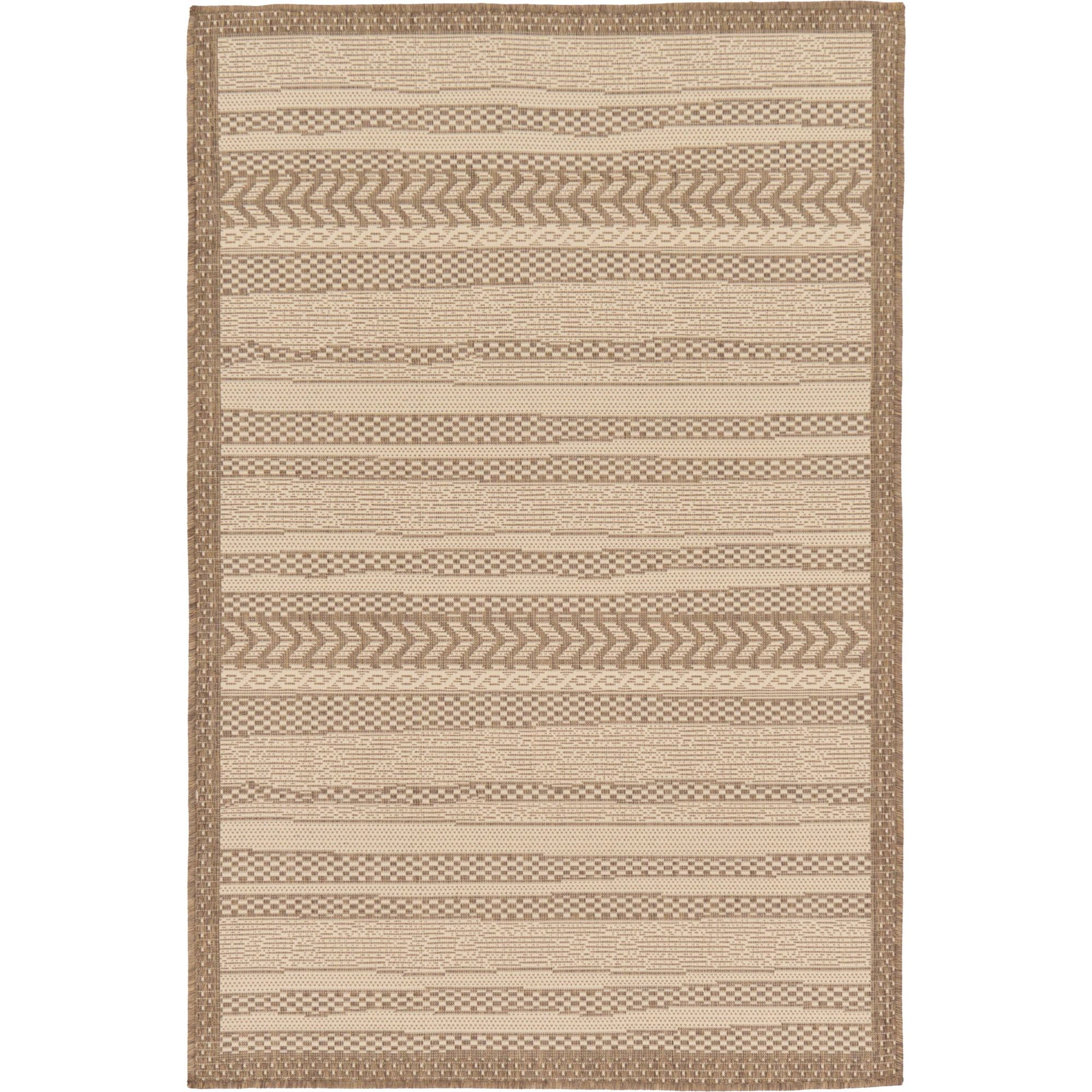 Unique Loom Lines Indoor/Outdoor Border Rug Beige/Brown 3' 3