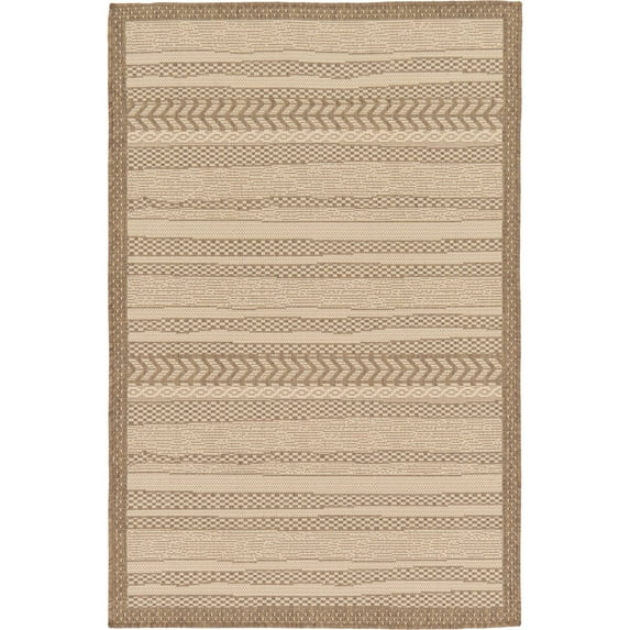 Unique Loom Lines Indoor/Outdoor Border Rug Beige/Brown 3' 3" x 5' 3" Rectangle Border Contemporary Perfect For Patio Deck Garage Entryway