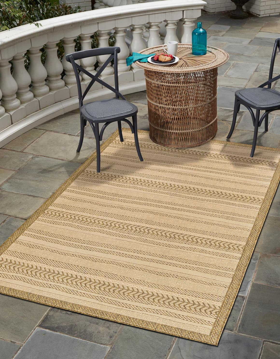 Unique Loom Lines Indoor/Outdoor Border Rug Beige/Brown 6' 1