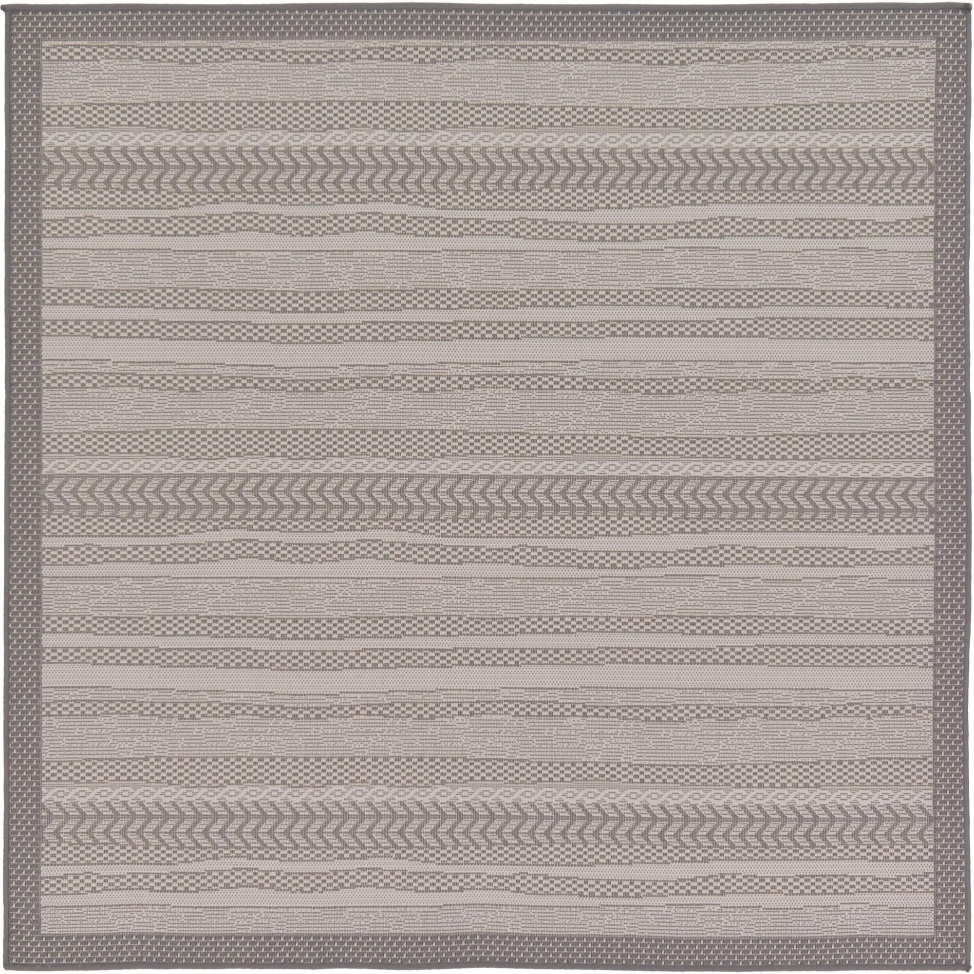 EasyCare 6' Square Gray Stripe Synthetic Outdoor Rug