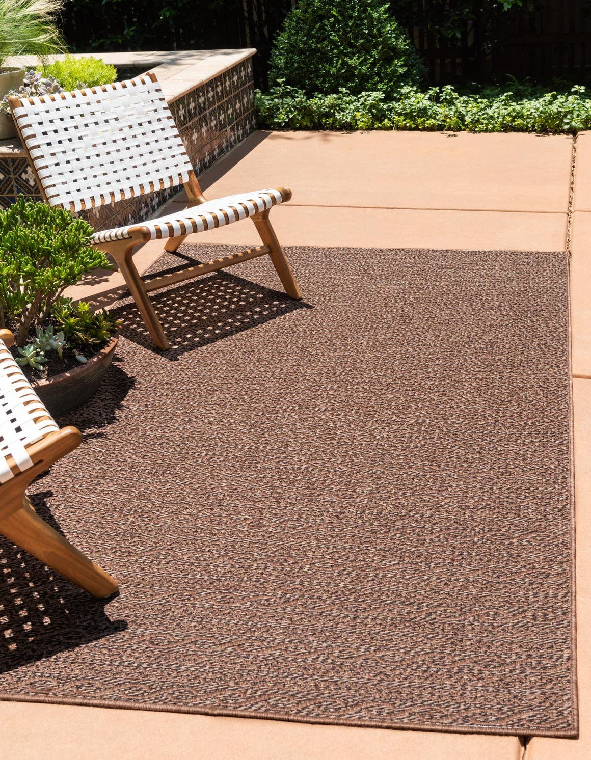 Brown Stripe Flat Woven Reversible Outdoor Rug 3'3" x 5'1"