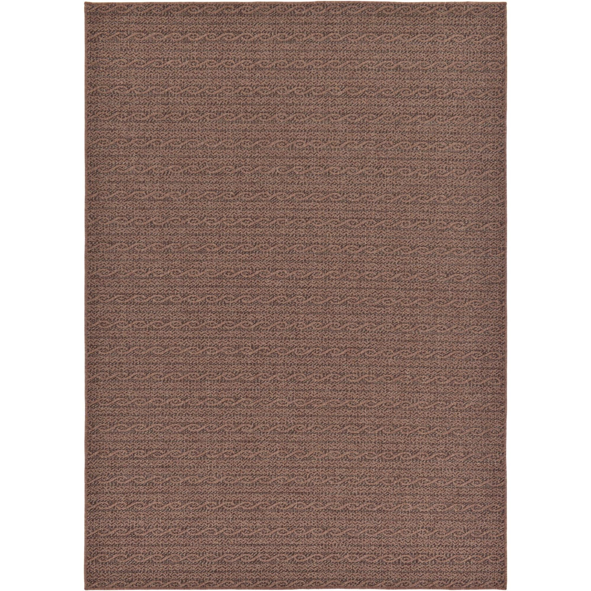 Brown Synthetic Stripe Outdoor Area Rug 7' x 10'