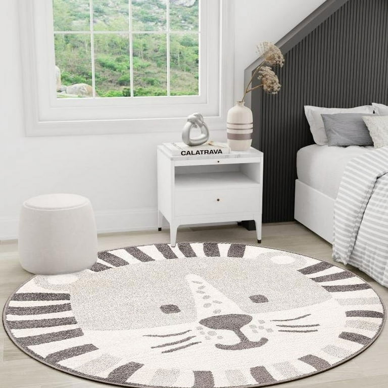 Unique Loom Whimsy Kids 5 ft Round Gray Area Rug