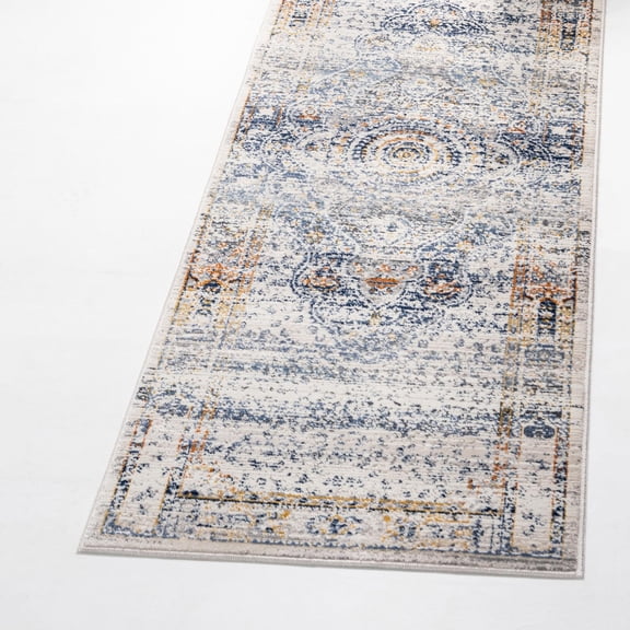 Unique Loom Budapest Collection Area Rug - Liszt (2' 7" x 9' 10" Runner Gray/Blue)