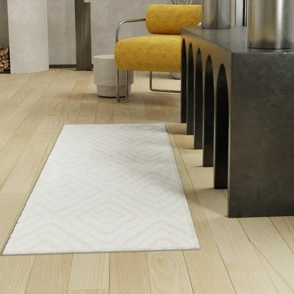 Unique Loom Hermitage Collection Area Rug - Loggias (2' x 7' Runner Snow White/Beige)
