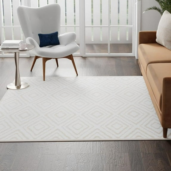 Unique Loom Hermitage Collection Area Rug - Loggias (6' Square Snow White/Beige)