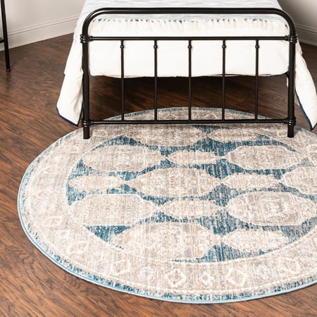Unique Loom Lola Collection Area Rug - Bold (5' 2" Round Blue/Cream)