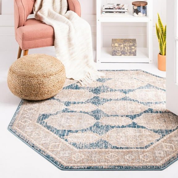 Unique Loom Lola Collection Area Rug - Bold (5' Octagon Blue/Cream)