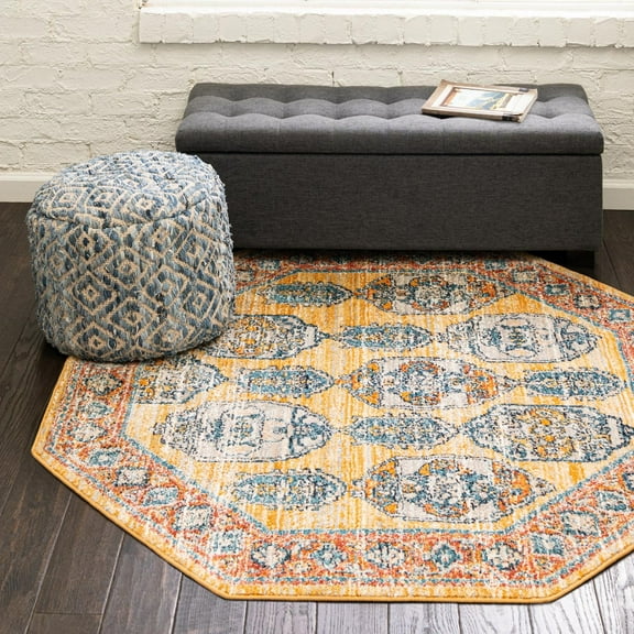 Unique Loom Lola Collection Area Rug - Bold (5' Octagon Yellow/Blue)