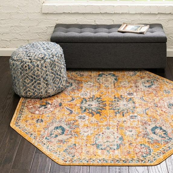 Unique Loom Lola Collection Area Rug - Classic (5' Octagon Yellow/Light Blue)