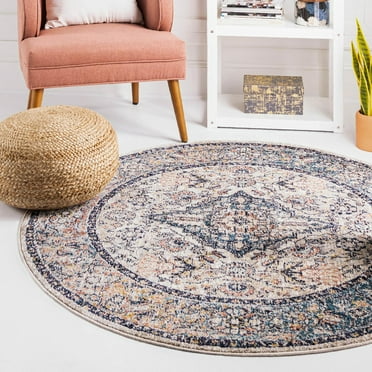 Unique Loom Lola Collection Area Rug - Traditional (5' 2" Round Blue/Gray)