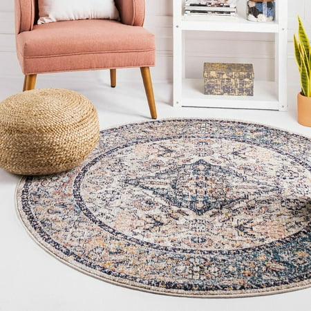 Unique Loom Lola Collection Area Rug - Traditional (5' 2" Round Blue/Gray)