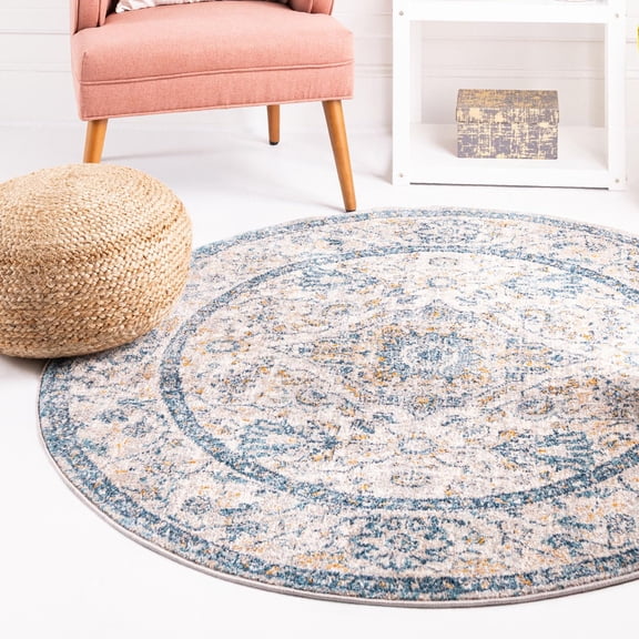 Unique Loom Lola Collection Area Rug - Traditional (5' 2" Round Light Gray/Cream)