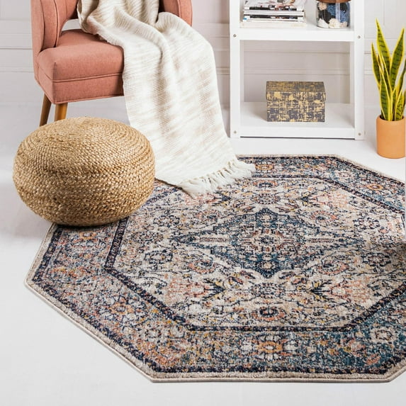 Unique Loom Lola Collection Area Rug - Traditional (5' Octagon Blue/Gray)