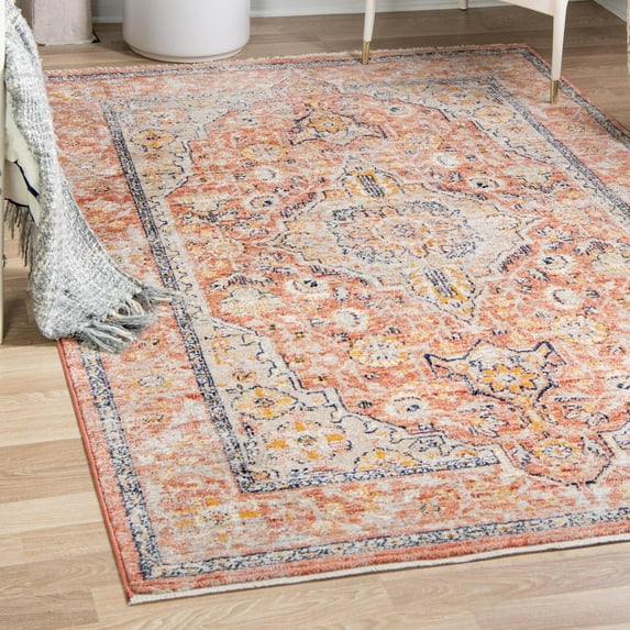 Unique Loom Lola Collection Area Rug - Traditional (7' x 10' 2" Rectangle Brick Red/Ivory)