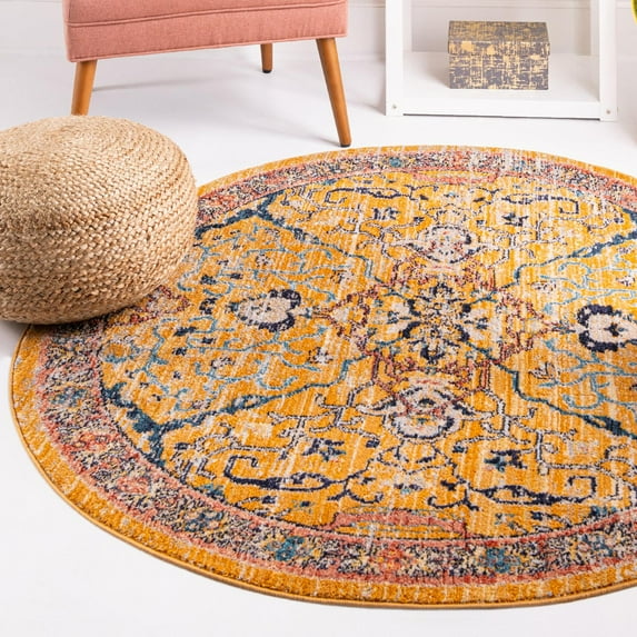 Unique Loom Lola Collection Area Rug - Vivacious (5' 2" Round Yellow/Gray)