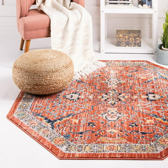 Unique Loom Lola Collection Area Rug - Vivacious (5' Octagon Brick Red/Gray)