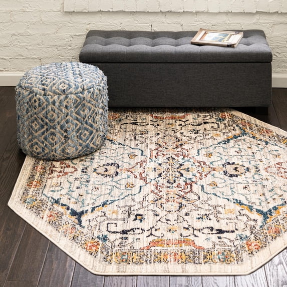 Unique Loom Lola Collection Area Rug - Vivacious (5' Octagon Ivory/Gray)