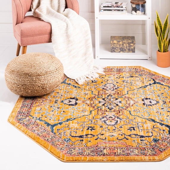 Unique Loom Lola Collection Area Rug - Vivacious (5' Octagon Yellow/Gray)