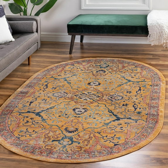 Unique Loom Lola Collection Area Rug - Vivacious (7' 10" x 10' 2" Oval Yellow/Gray)