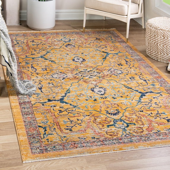 Unique Loom Lola Collection Area Rug - Vivacious (7' x 10' 2" Rectangle Yellow/Gray)