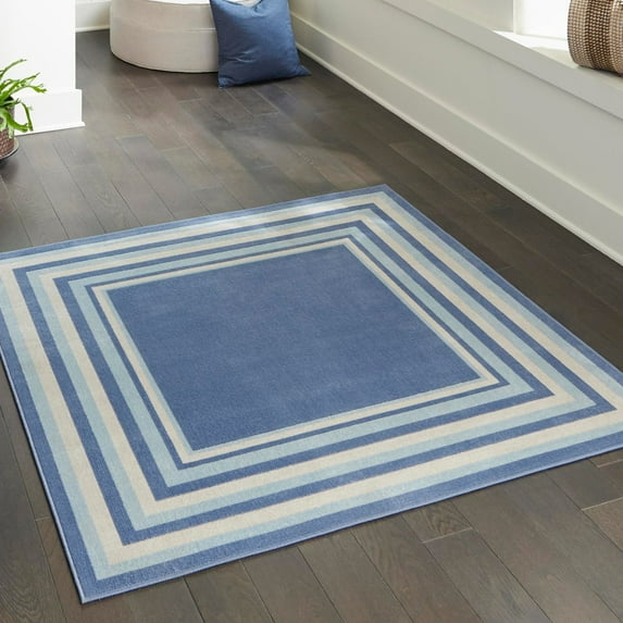 Unique Loom Lotus Collection Area Rug - Guyana (5' 3" Square Blue/Light Blue)