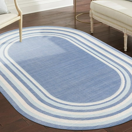 Unique Loom Lotus Collection Area Rug - Guyana (5' x 8' Oval Blue/Light Blue)