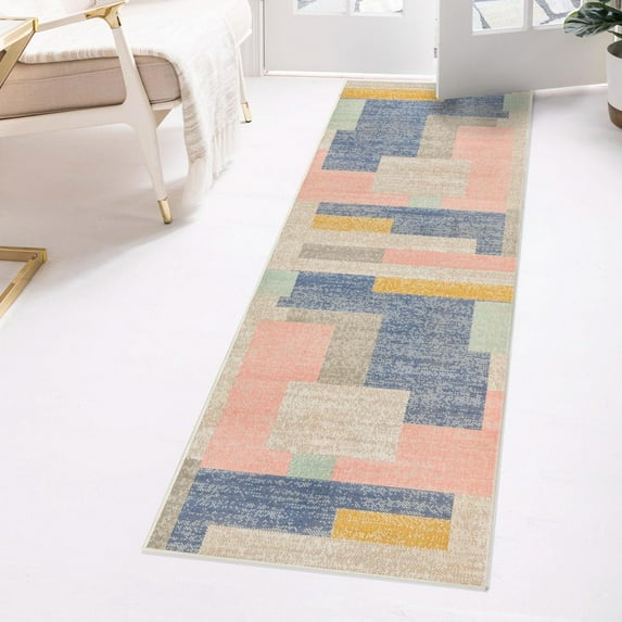 Unique Loom Lotus Collection Area Rug - Momo (2' x 6' Runner Multi/Light Blue)