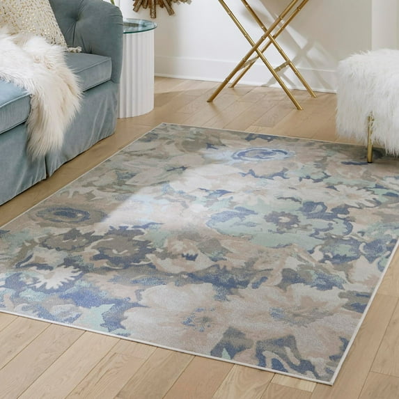 Unique Loom Lotus Collection Area Rug - Nymphaea (2' 2" x 3' Rectangle Blue/Light Blue)