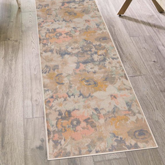 Unique Loom Lotus Collection Area Rug - Nymphaea (2' x 10' Runner Multi/Black)